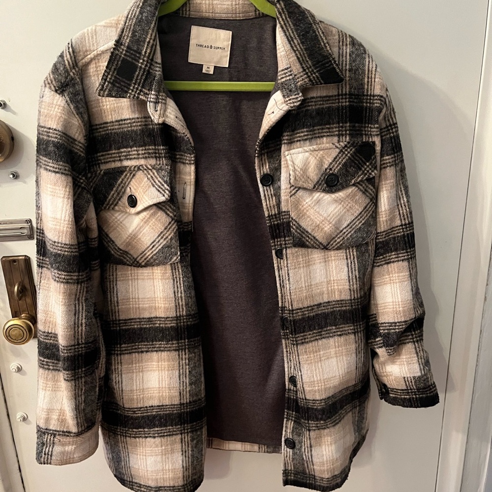Thread & Supply Black and Cream Plaid Shirt Jacket